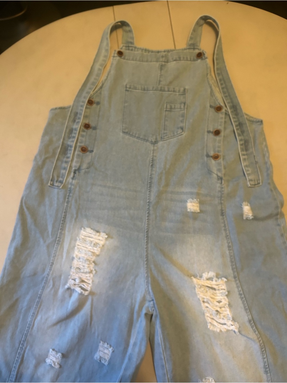 Women's Light Blue Distressed Denim Overalls with Adjustable Straps